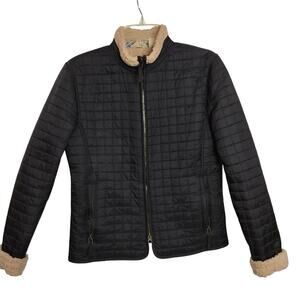 4702) Tsunami Black Quilted Puffer Sherpa Lined Zip Up Jacket Small